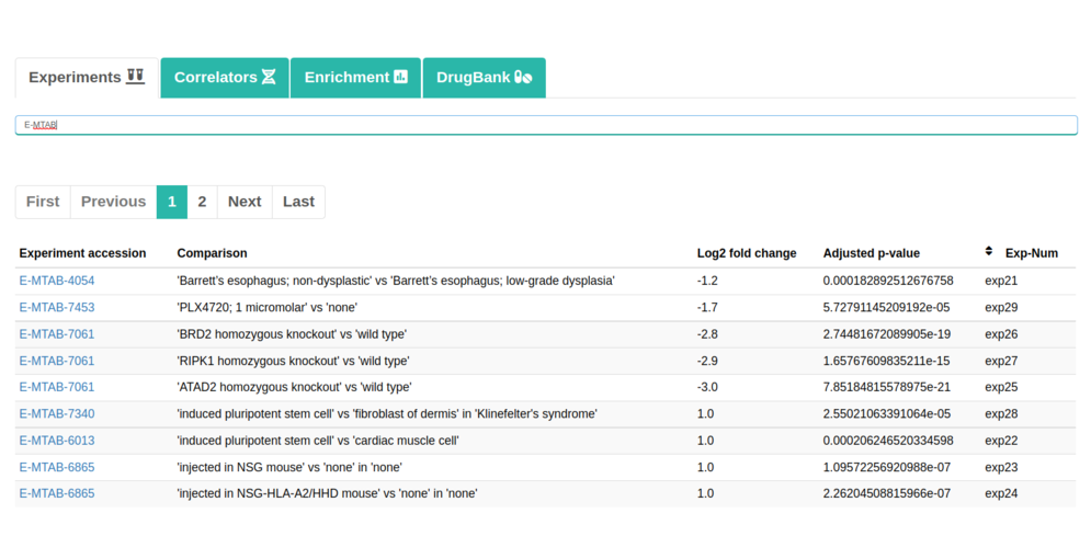 Experiments search